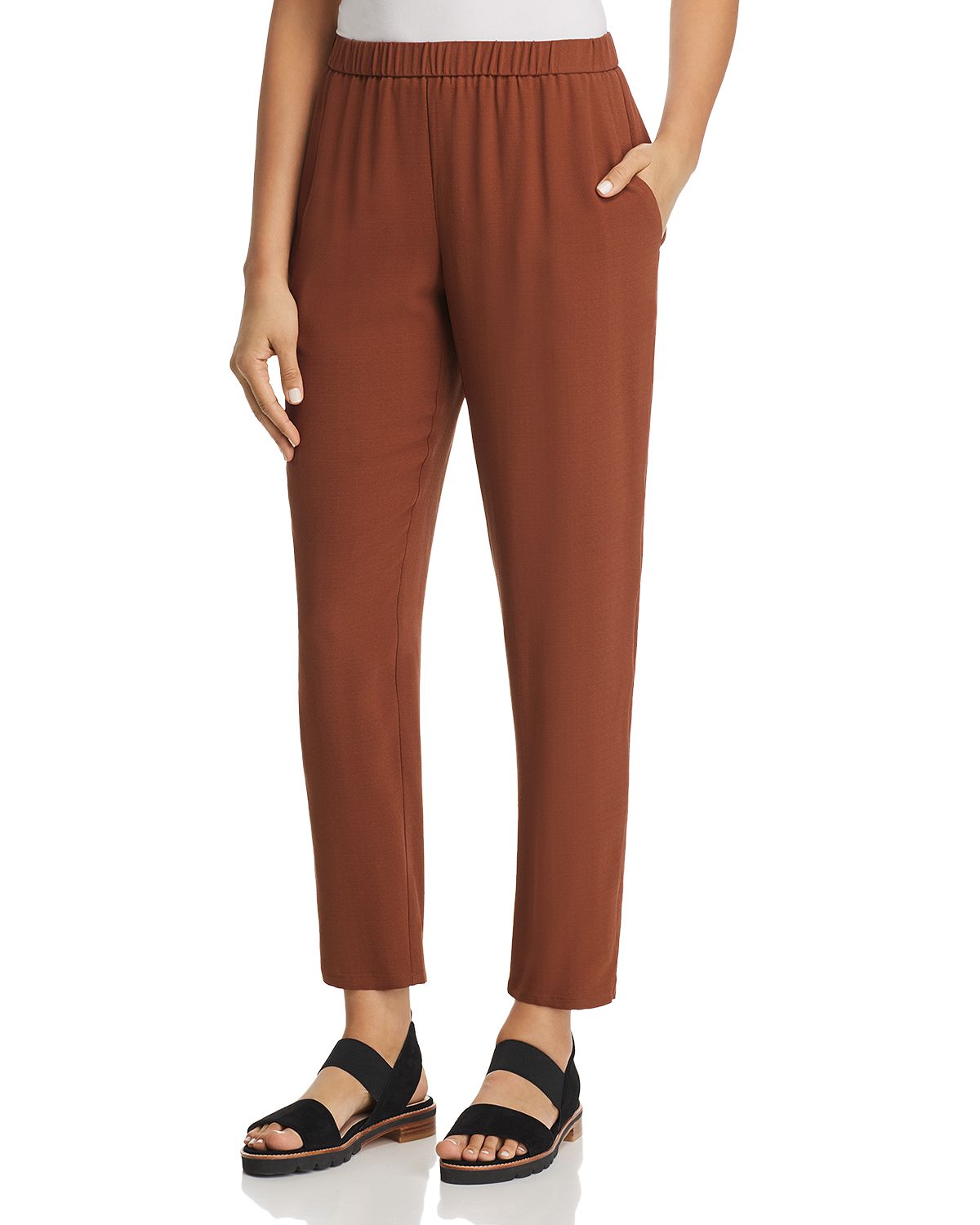 NEW EILEEN FISHER NUTMEG SILK GEORGETTE CREPE SLOUCHY ANKLE PANTS L ...