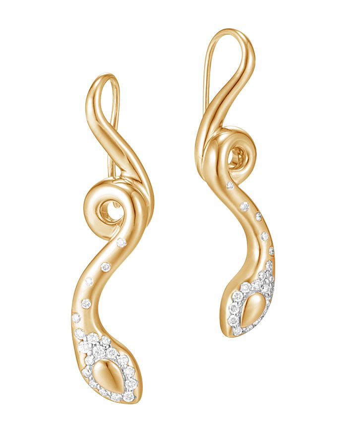 John Hardy 18k Yellow Gold Legends Cobra Diamond Pave French Wire Earrings - 100% Exclusive In White/gold