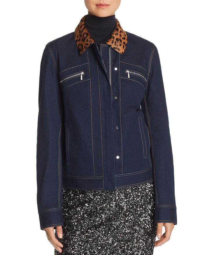 Denim jacket with leopard collar top
