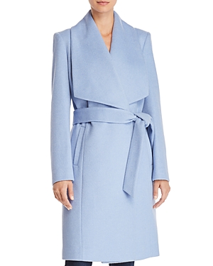 Cole Haan Plus Size Belted Wool Wrap Coat In Ice Blue