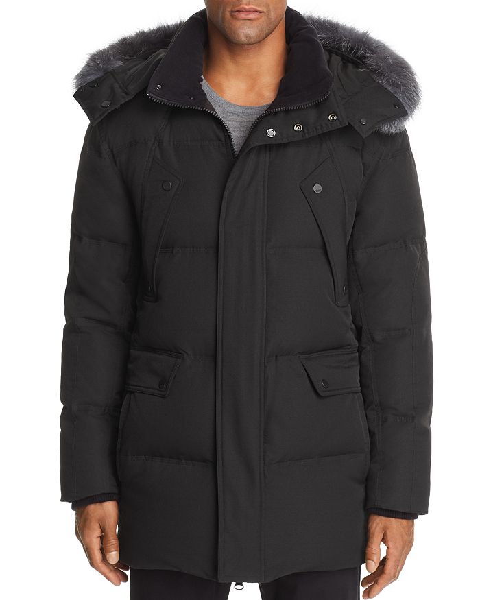 Andrew Marc Belmont Fox Fur Trimmed Quilted Parka In Black