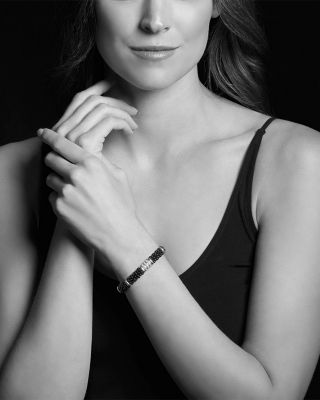 Sterling Silver Black Caviar Collection Pav&eacute; Diamond & Black Ceramic Station Bracelet