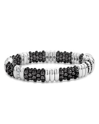 Sterling Silver Black Caviar Diamond & Black Ceramic Station Bracelet