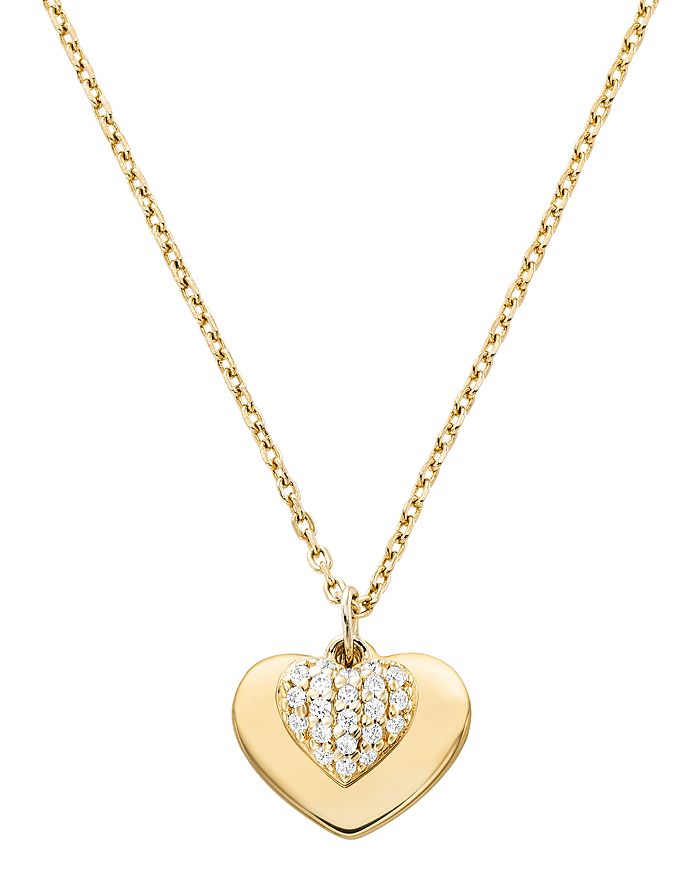 Michael Kors Kors Love Pave Heart Sterling Silver Necklace In 14k Gold-plated Sterling Silver, 14k Rose Gold-plat