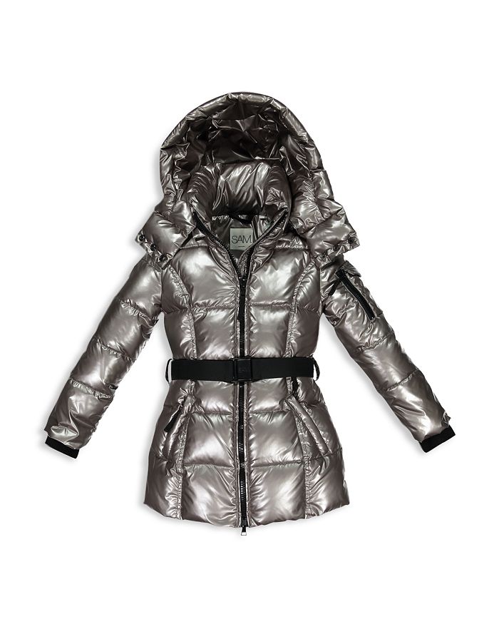 Shop Sam. Girls' Soho Belted Down Puffer Jacket - Little Kid In Gunmetal