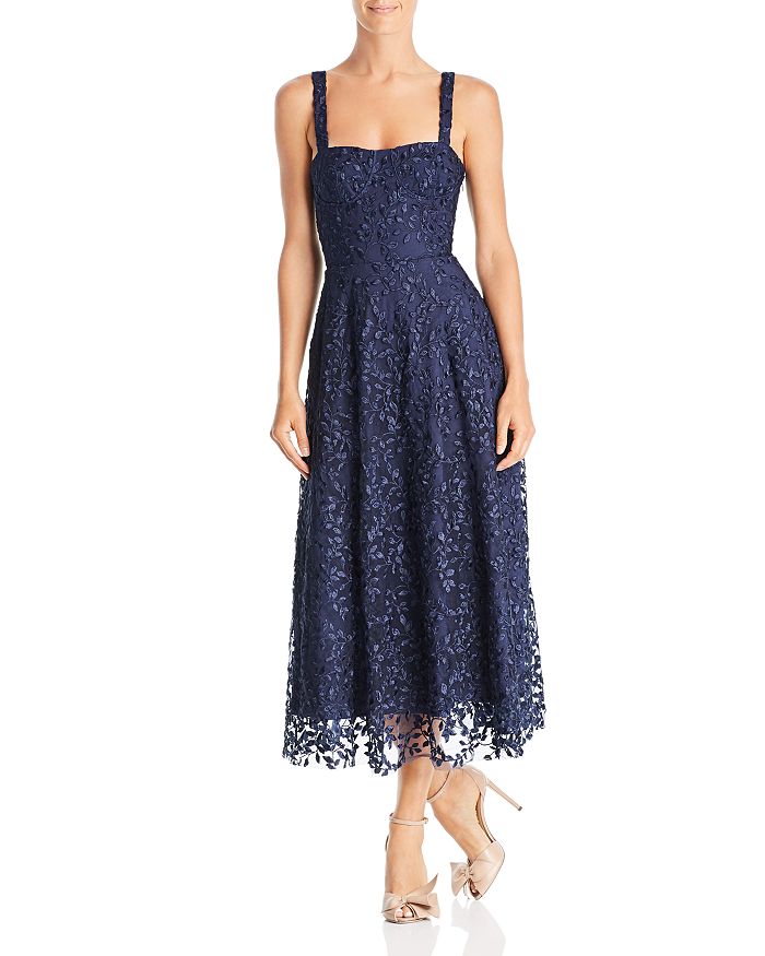 Sau Lee Ambrose Embroidered Dress In Navy