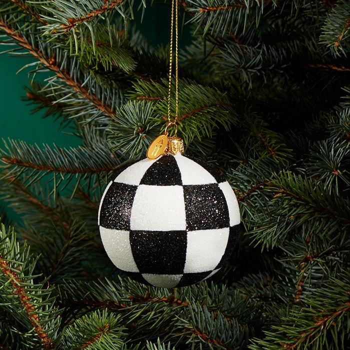 Landmark Creations Checkered Glitter Glass Ball Ornament - 100% ...