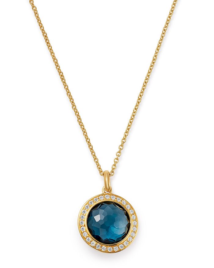 Shop Ippolita 18k Yellow Gold Lollipop London Blue Topaz & Pave Diamond Adjustable Mini Pendant Necklace, 18 In Blue/gold