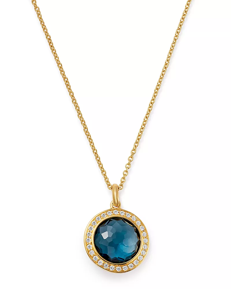 Ippolita 18K Yellow Gold Lollipop London Blue Topaz & Pave Diamond Adjustable Mini Pendant Necklace, 18
