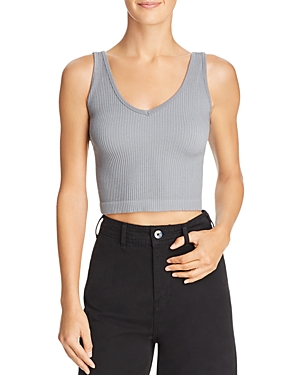 Shop Free People Sleeveless Scoopneck Ribbed Cropped Tank In Gray