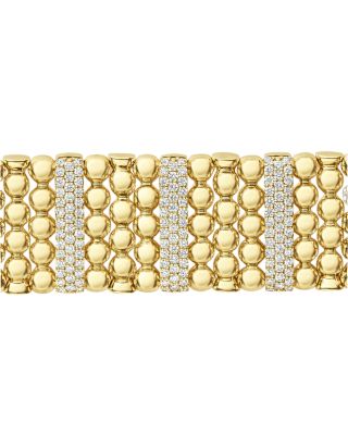 18K Yellow Gold Caviar Gold Five Station Pav&eacute; Diamond Statement Bracelet - Exclusive 