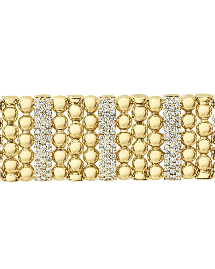 Lagos 18k Yellow Gold Caviar Gold Five Station Pave Diamond Statement Bracelet In White/gold