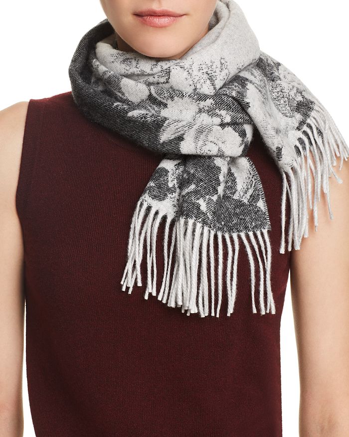 C By Bloomingdale's Blurred Floral Cashmere Scarf - 100% Exclusive In Gray Twist/black