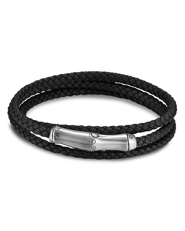 JOHN HARDY Sterling Silver Bamboo Black Leather Triple Wrap Bracelet ...