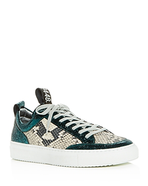 P448 WOMEN'S SOHO CRACKLED & SNAKE-EMBOSSED LEATHER LACE-UP SNEAKERS