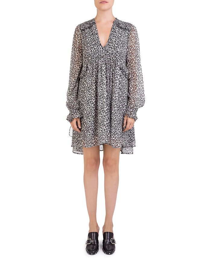 The Kooples Leopard Print Babydoll Dress In Gray | ModeSens