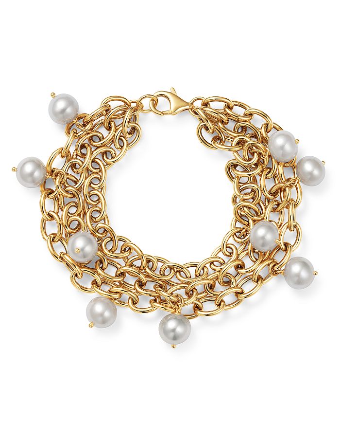 Bloomingdale's Cultured Freshwater Pearl Triple Strand Bracelet In 14k Yellow Gold - 100% Exclusive In White/gold