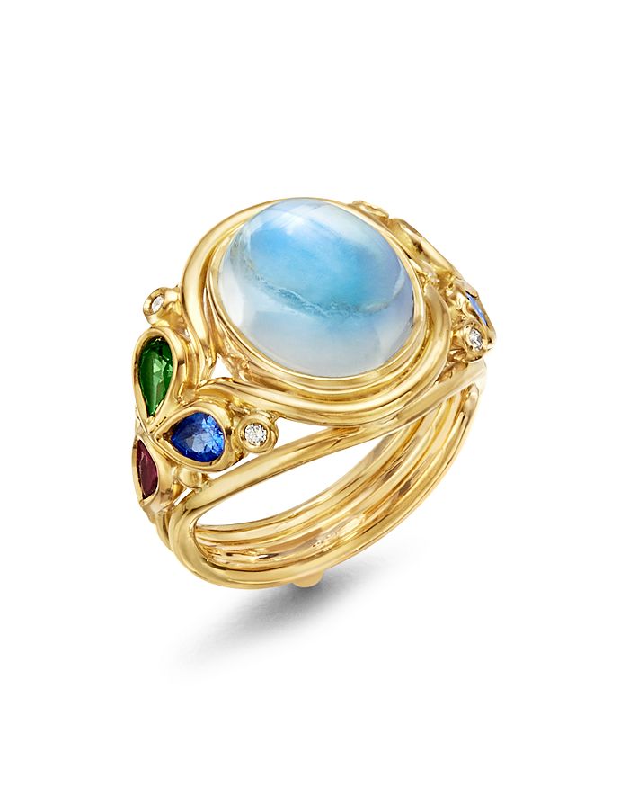 Temple St Clair 18k Yellow Gold Classic Oasis Moonstone, Diamond & Multi Gemstone Ring In Multi/gold