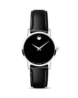 Photos - Wrist Watch Movado Museum Classic Black Leather Strap Watch, 28mm 0607274 
