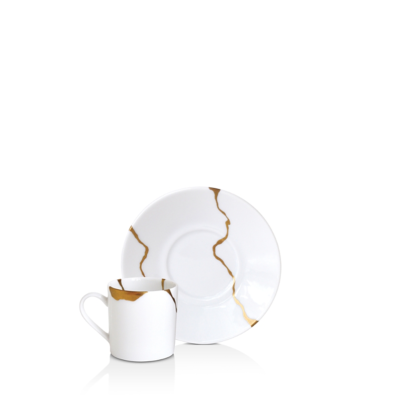 Bernardaud Kintsugi-sarkis Cup & Saucer, Set Of 6 In White/gold