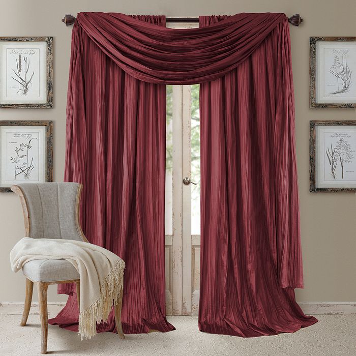 Elrene Home Fashions Athena 52 X 108 Crinkled Curtain Panels, Pair With Scarf Valance In Red