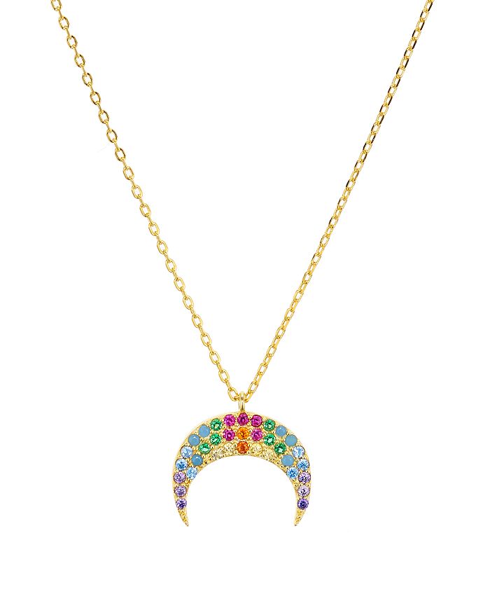 Aqua Multicolor Crescent Moon Pendant Necklace In 18k Gold Tone-plated Sterling Silver, 14 - 100% Exclusi In Gold/multi