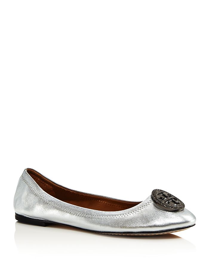 Tory Burch Women s Liana Round Toe Rhinestone Logo Metallic
