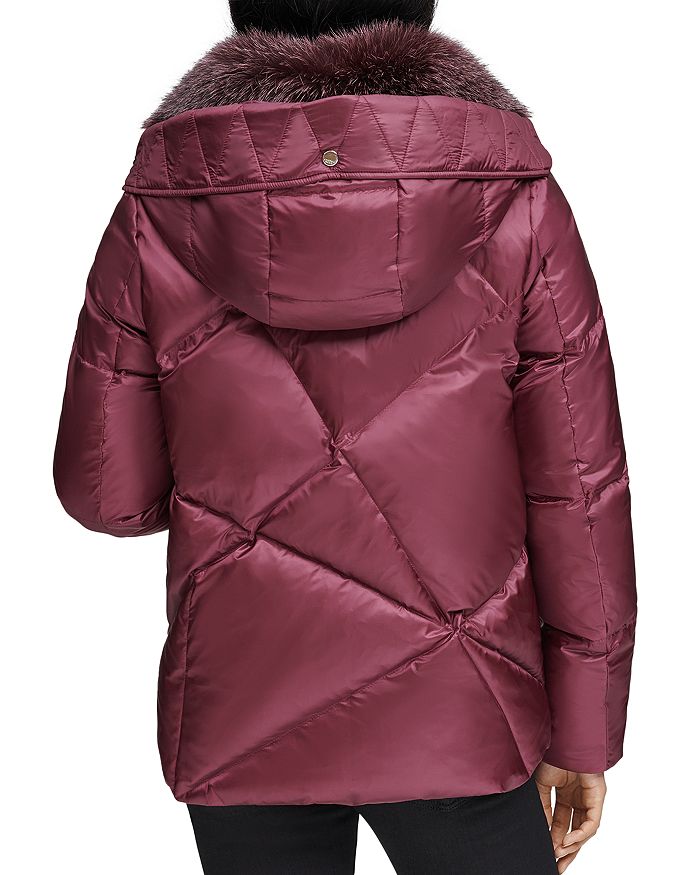Shop Andrew Marc Naya Fox Fur Trim Short Down Coat In Merlot