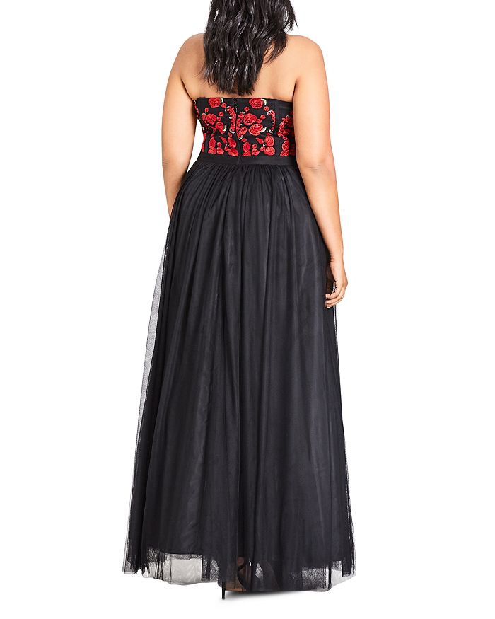 City Chic Plus Embroidered Strapless Bustier Gown In Black ...