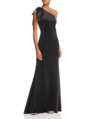 aqua one shoulder velvet gown