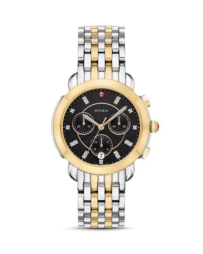 MICHELE Sidney Two-Tone Mother-of-Pearl & Diamond Chronograph Watch ...