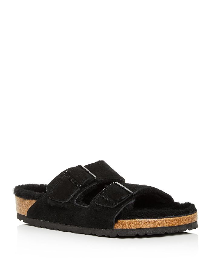 Birkenstock Arizona Slide Sandal With Genuine Shearling In Black