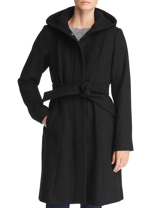 Vince Camuto Hooded Belted Wrap Coat In Black