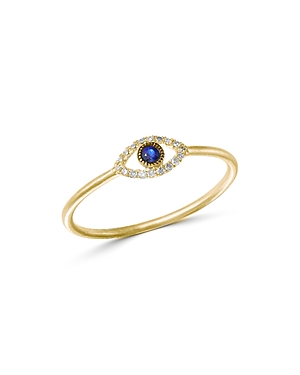 14K Yellow Gold Evil Eye Blue Sapphire & Diamond Ring