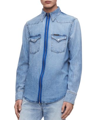 Calvin Klein Jeans Foundation Zip-Front Regular Fit Denim Western Shirt ...