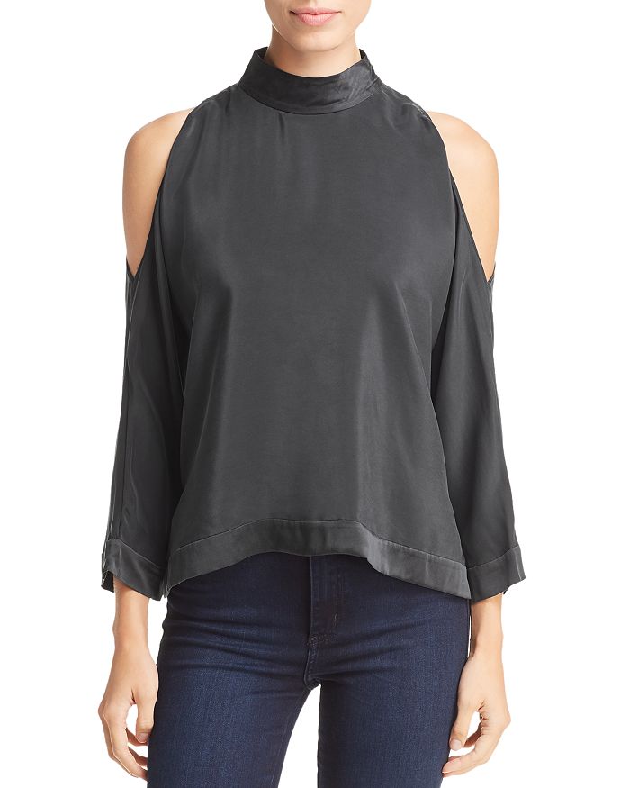 Go By Go Silk Cold-shoulder Top In Washed Black