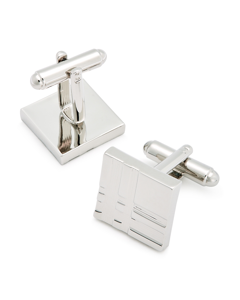 Link Up Engraved Plaid Square Cufflinks In Silver