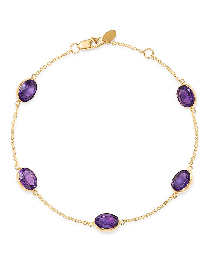 Bloomingdale's Amethyst Bezel Set Station Bracelet In 14k Yellow Gold - 100% Exclusive In Purple/gold