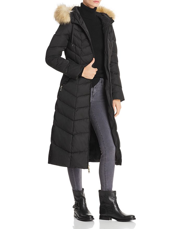 T Tahari Jacqueline Hooded Faux Fur Trim Puffer Coat In Black