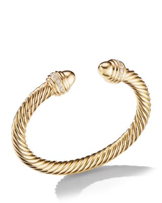 David Yurman - Cable Bracelet in 18K Yellow Gold with Gold Dome & Diamonds