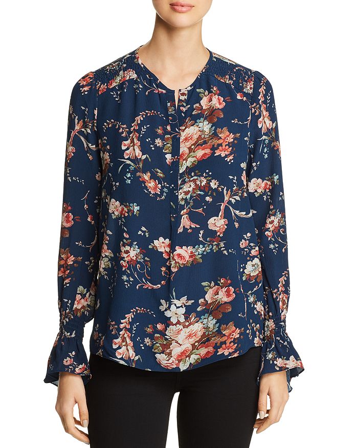 Go By Go Silk Floral Print Ruffle Top In Botanical Bouquet
