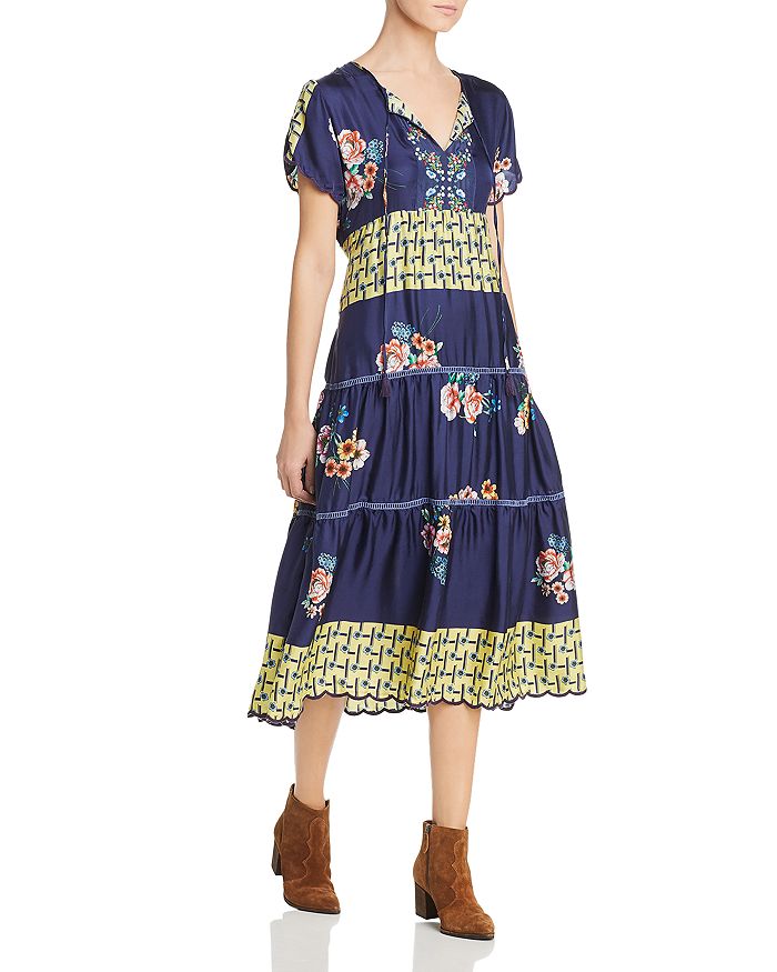 Johnny Was Zakina Tiered Silk Midi Dress Bloomingdale s