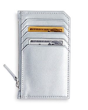 Shop Royce New York Leather Zipper Credit Card Case In Silver