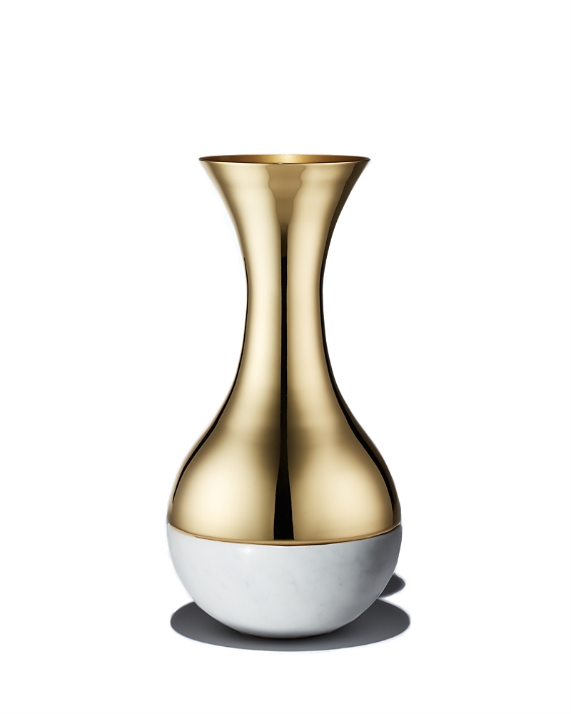 Anna New York Dual Carrara Vase In White Marble Gold