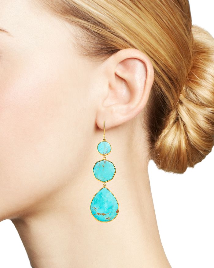Shop Ippolita 18k Yellow Gold Polished Rock Candy Drop Earrings In Turquoise In Blue/gold
