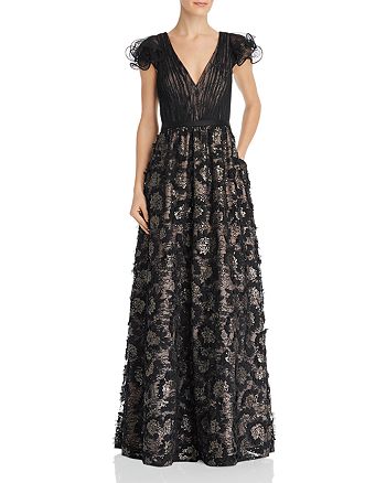 Aidan Mattox Sequin Embroidered Ruffle Sleeve Gown | Bloomingdale's