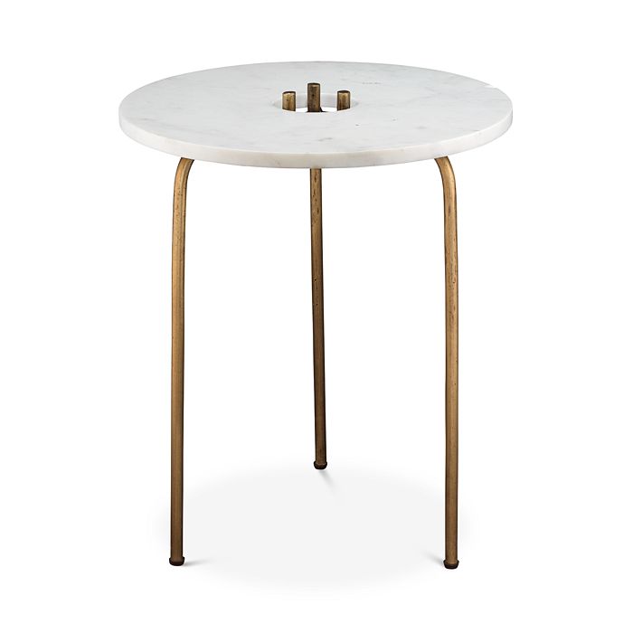 Jamie Young Durham Side Table In White Marble And Antique Brass