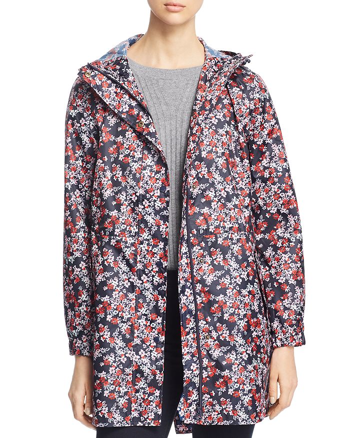 Joules Golightly Packable Ditsy Floral Print Raincoat In Navy Ditsy