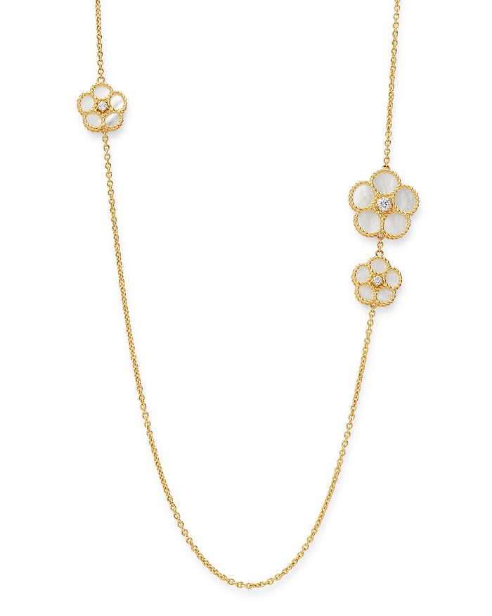 Shop Roberto Coin 18k Yellow Gold Daisy Mother-of-pearl & Diamond Station Necklace, 31 - 100% Exclusive In White/gold