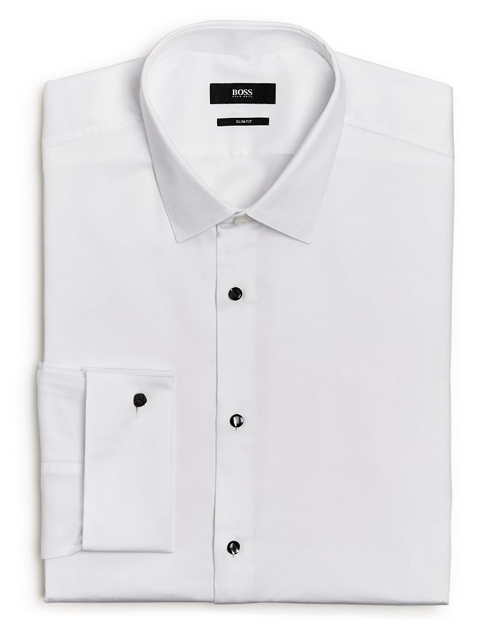 Shop Hugo Boss Jasper Pique Slim Fit Tuxedo Shirt In White